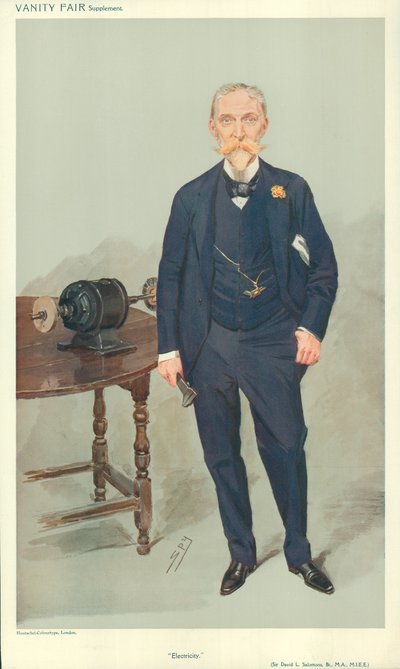 Sir David L Salomons, Electricity, Vanity Fair Cartoon by Leslie Matthew Ward